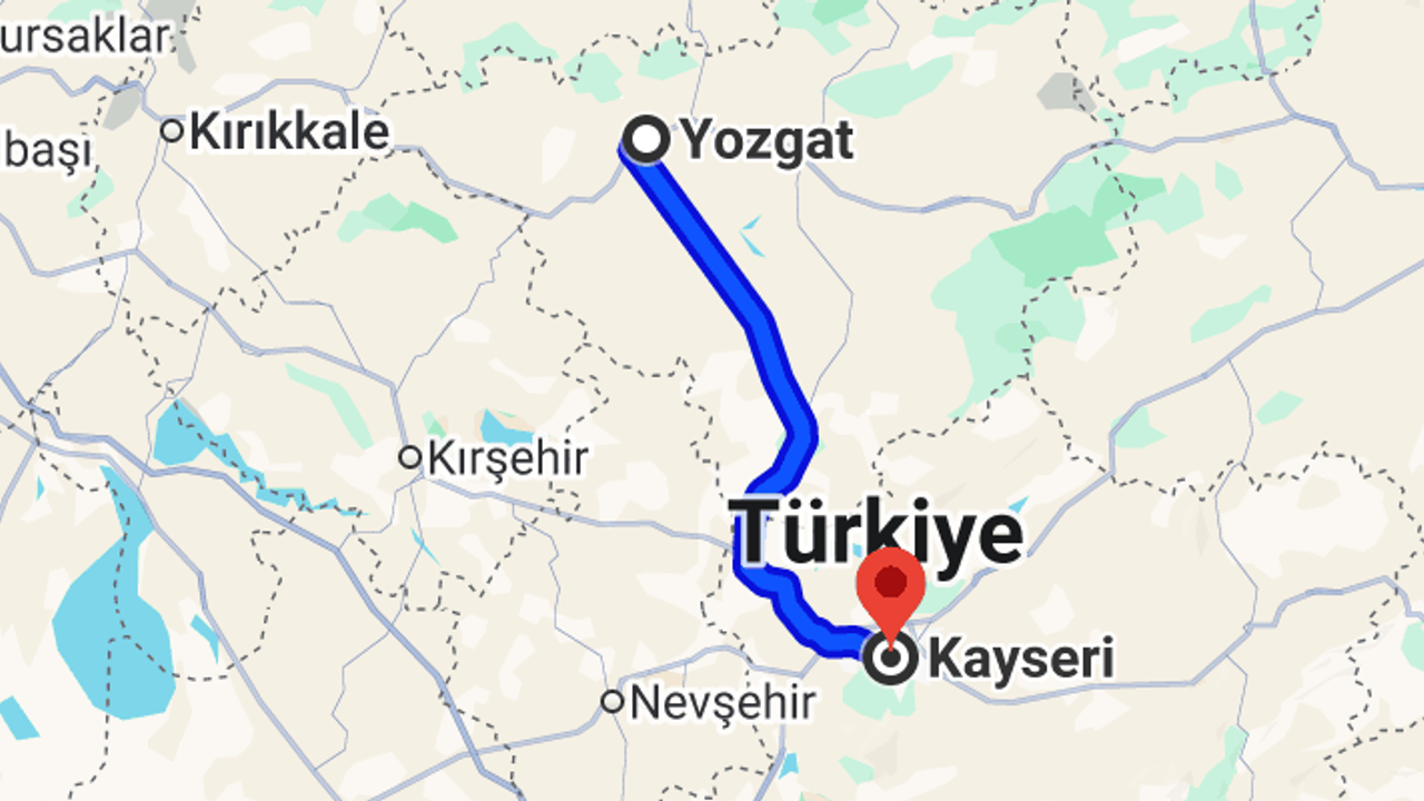 Kayseri-Yozgat arası kaç kilometre?