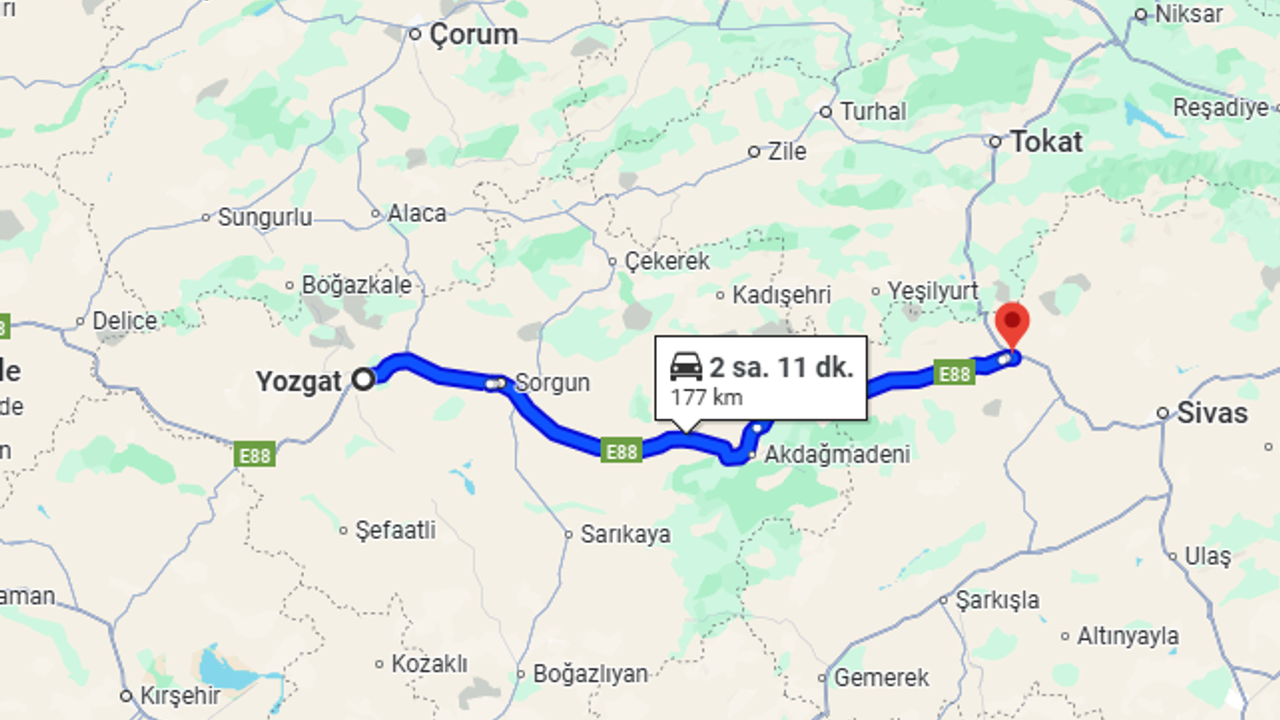 Yıldızeli-Yozgat kaç km? Yozgat-Yıldızeli arası ne kadar sürer?