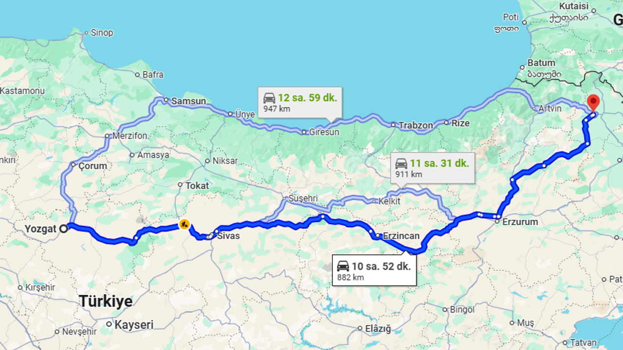 Yozgat-Ardahan kaç km? Ardahan-Yozgat arası kaç saat?