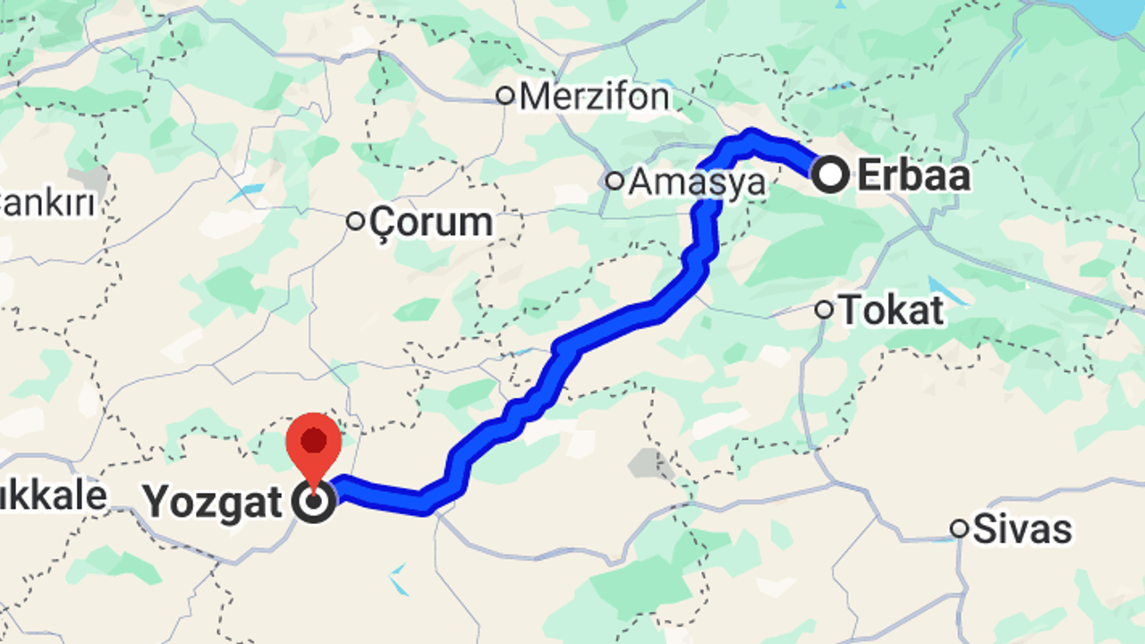 Yozgat-Erbaa arası kaç kilometre?
