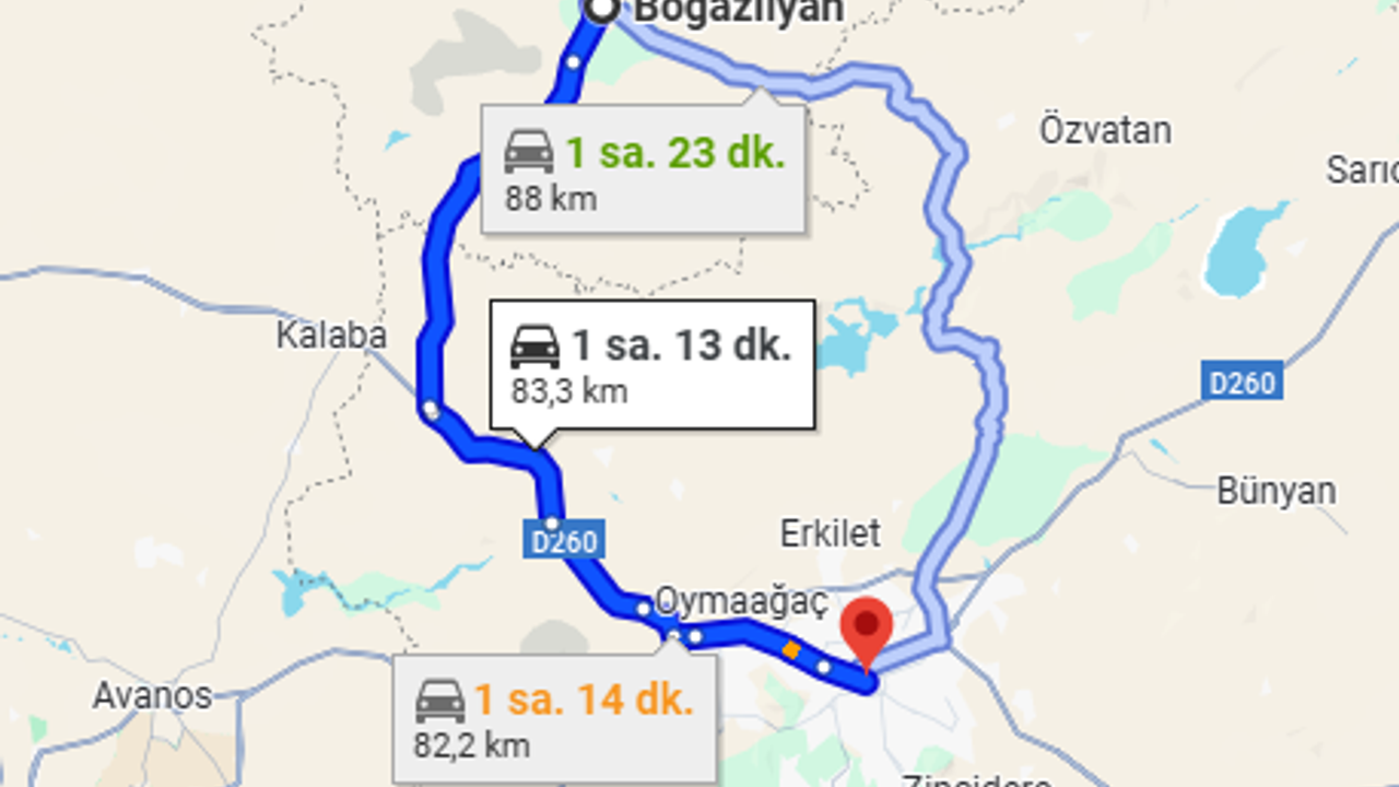 Yozgat Boğazlıyan-Kayseri kaç km? Kayseri-Yozgat Boğazlıyan arası kaç saat?