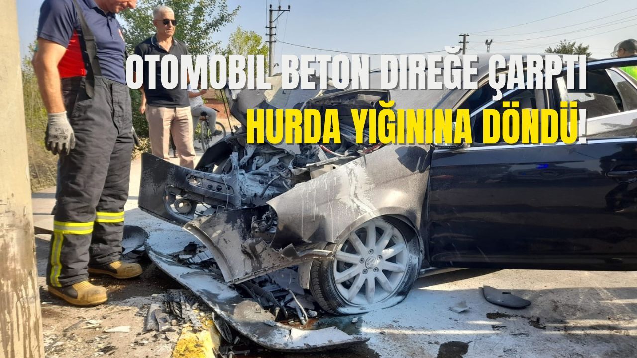 Otomobil beton direğe çarptı… Hurda yığınına döndü!