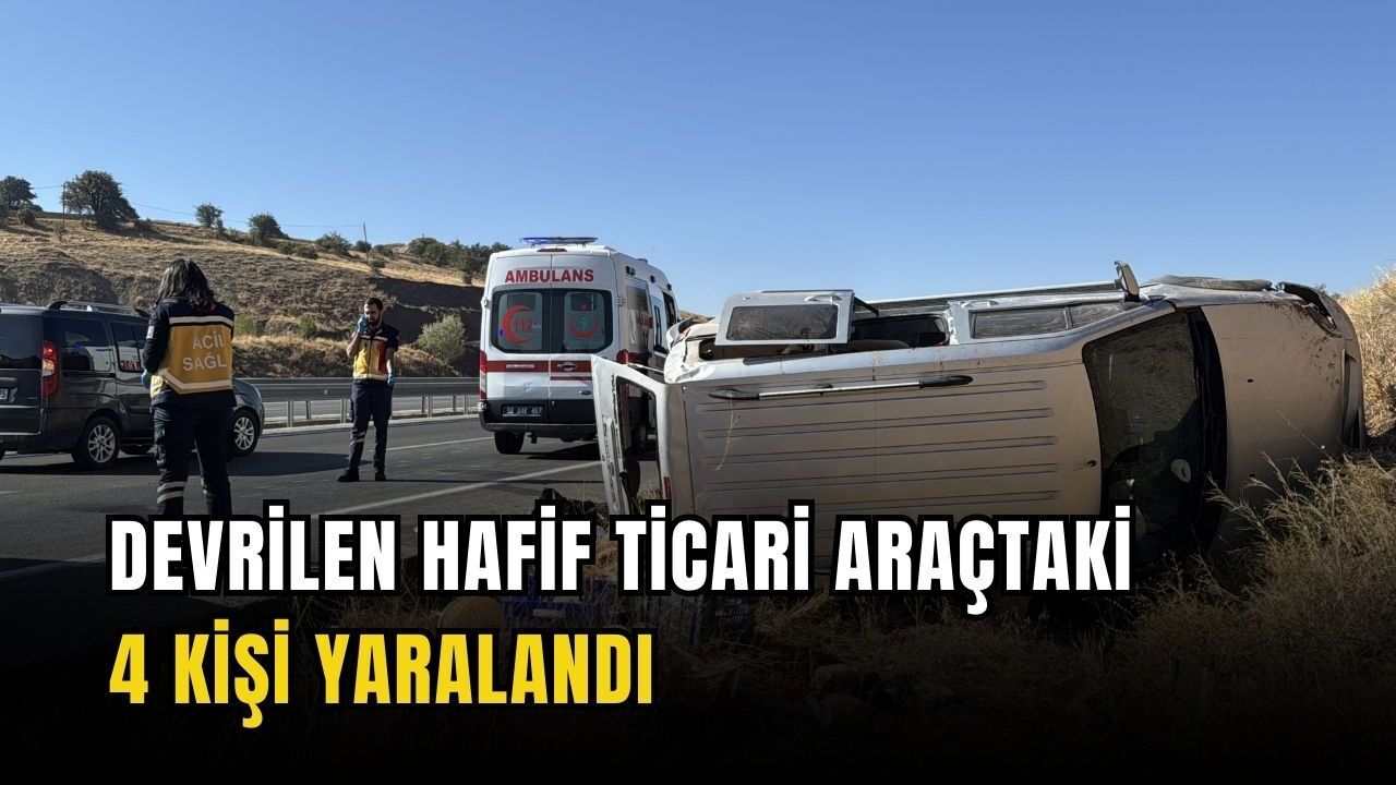 Devrilen hafif ticari araçtaki 4 kişi yaralandı