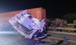 Konteyner yüklü bir tır kaza yaptı!