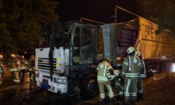 Park halindeki tır alev alev yandı