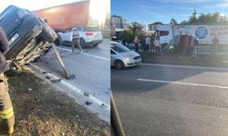 Takla atan araçta sıkışan sürücü kurtarıldı