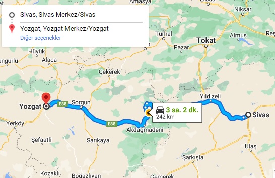 Sivas-Yozgat arası kaç km ve kaç saat (1)