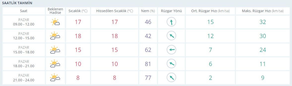 saatlik tahmin