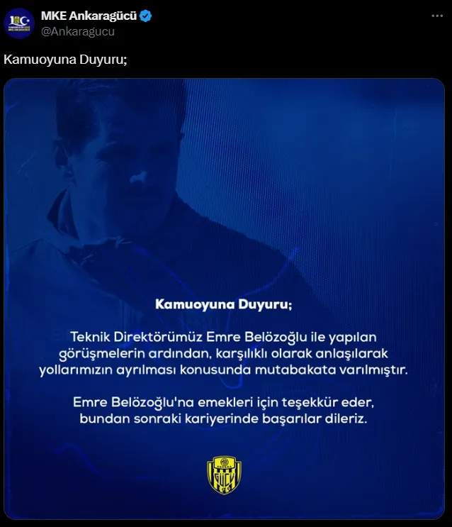 Ankaragücü Küme Düştü! Belözoğlu Ile Yolar Ayrıldı